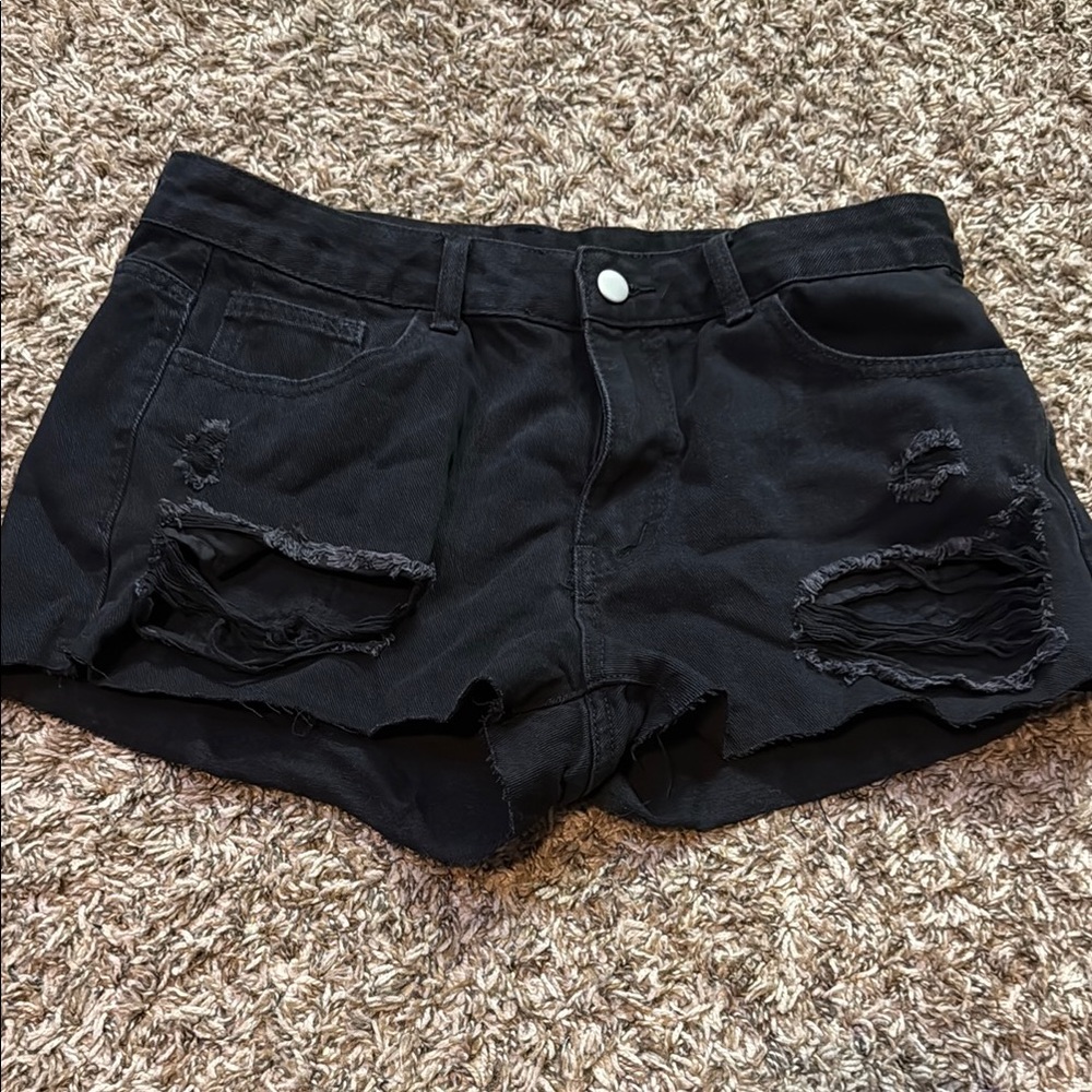 SHEIN Black Distressed Jean Shorts